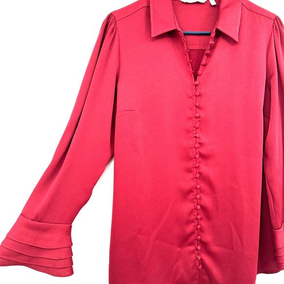 Soft Surroundings Size Medium Long Sleeve Button Down Blouse Top Shirt Red Jewel - Picture 3 of 6